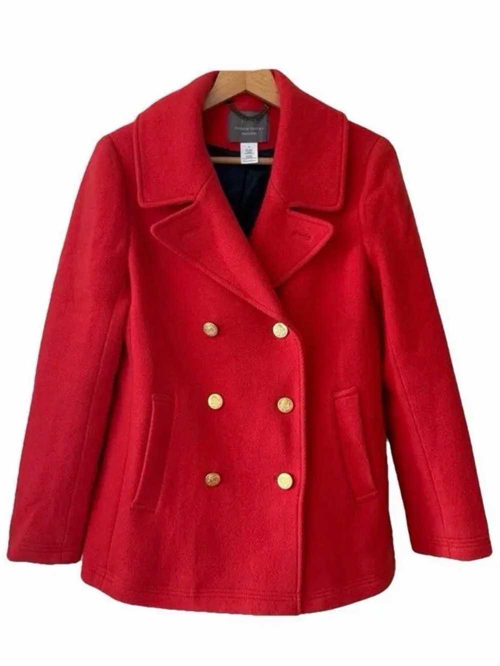 J. Crew Red Double-Breasted Wool Peacoat with Gold Buttons